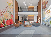 Thumbnail 54 of 81 - a living room with a couch and chairs in front of a wall of flowers at Four23/Hoge, Ohio, 45226