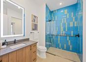 Thumbnail 21 of 81 - Bathroom with white walls and blue tiles at Four23/Hoge, Ohio, 45226