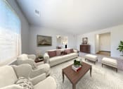 Thumbnail 3 of 35 - a living room with couches and a coffee table at Lawrence Landing, Indianapolis, IN