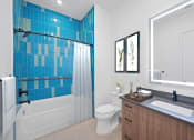 Thumbnail 7 of 81 - a bathroom with a shower toilet and a sink at Four23/Hoge, Cincinnati, Ohio