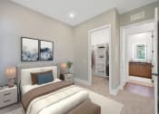 Thumbnail 5 of 81 - a bedroom with a bed and a closet at Four23/Hoge, Cincinnati, OH, 45226