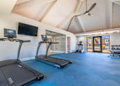 Thumbnail 65 of 65 - two treadmills and a tv in a gym with a glass door