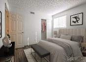 Thumbnail 5 of 13 - A bedroom with a large bed and a bench in front of it.