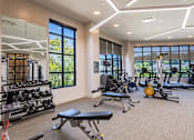 Thumbnail 12 of 21 - a gym with weights and other exercise equipment and windowsat Sterling Nashville West Apartments, Nashville, TN