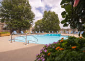 Thumbnail 7 of 17 - Wilshire swimming pool, surrounded by well-maintained landscaping and seating for residents to enjoy.