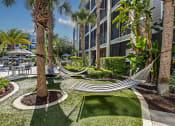 Thumbnail 35 of 69 - a courtyard with hammocks and grass and palm trees