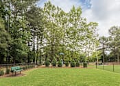 Thumbnail 13 of 25 - A park with a green bench and trees.