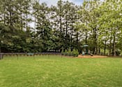Thumbnail 17 of 25 - A large grassy field with trees in the background and a playground in the middle.