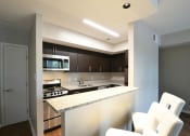 Thumbnail 12 of 27 - a kitchen with an island and white chairs