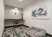 Thumbnail 8 of 47 - Small office space with floating desk and dog bed at The Yancey Apartments, North Carolina
