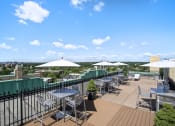 Thumbnail 22 of 30 - the rooftop terrace of the hotel has tables with umbrellas and chairs