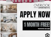 Thumbnail 2 of 19 - A poster advertising Overlook Apartments with a 1 month free offer.