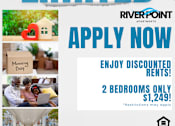 Thumbnail 48 of 49 - A flyer for River Point Apartments advertising a time offer for discounted rent on a 2 bedroom apartment.