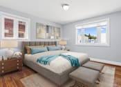 Thumbnail 11 of 14 - a bedroom with a bed and two windows