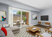 Thumbnail 8 of 14 - a rendering of a living room with a sliding glass door that leads to a patio