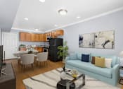 Thumbnail 12 of 14 - a living room and kitchen in a 555 waverly unit
