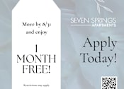 Thumbnail 46 of 47 - A promotional image for Seven Springs Apartments offering a free month trial.