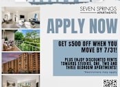 Thumbnail 2 of 47 - A flyer for Seven Springs Apartments advertising a time offer with a $500 discount.