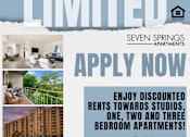 Thumbnail 1 of 46 - A flyer for Seven Springs Apartments advertising limited time offer on discounted rentals.
