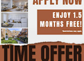 Thumbnail 1 of 18 - A flyer advertises a limited time offer to apply for a 1.5 months free stay.