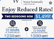 Thumbnail 29 of 29 - A poster advertising a senior community with a price of $1,499 for two bedrooms.