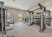 Thumbnail 30 of 44 - A spacious home gym with a variety of equipment.