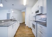 Thumbnail 22 of 25 - a kitchen with white cabinetry and granite countertops  at Century Avenues, Lakeland, 33813