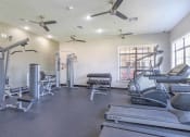 Thumbnail 7 of 29 - gym with cardio equipment at the whispering winds apartments in pearland, tx at Century South Shore, League City, TX