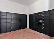 Thumbnail 5 of 27 - a row of lockers in a room with a brick floor