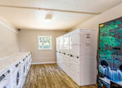 Thumbnail 26 of 30 - A row of white washing machines in a laundry room.