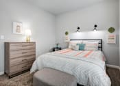 Thumbnail 6 of 31 - A bedroom with a bed, nightstand, and a dresser.