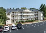 Thumbnail 4 of 19 - an apartment building with cars parked in a parking lot