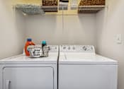 Thumbnail 15 of 48 - A white washer and dryer with a basket and bottles on top.at Century Hampton Roads, Virginia  