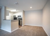 Thumbnail 20 of 21 - an empty living room with a kitchen and a carpeted floor