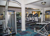 Thumbnail 5 of 18 - a gym with cardio machines and other equipment in a room