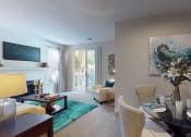 Thumbnail 3 of 36 - a living room with a table and chairs and a fireplace at Autumn Park Apartments, Charlotte, North Carolina