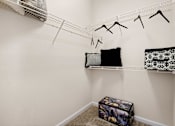 Thumbnail 15 of 42 - Walk-in closet with wire shelving and hangers at Alden Place at South Square Apartments, Durham, North Carolina
