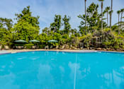 Thumbnail 28 of 58 - A swimming pool surrounded by trees and palm trees.