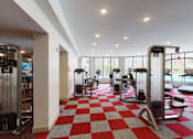 Thumbnail 10 of 15 - A gym with a red and white checkered floor.