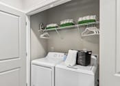 Thumbnail 6 of 43 - A small laundry room with a washer and dryer.