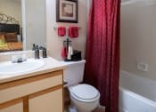 Thumbnail 6 of 29 - an image of a bathroom with a toilet sink and tub at The Summit Apartments, Memphis, 38128