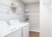 Thumbnail 6 of 25 - A white washing machine and dryer in a laundry room. at Station Heights, Alpharetta 