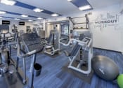 Thumbnail 21 of 33 - a slew of exercise equipment in a fitness room with a wall of weights at The Haven, Atlanta, GA 30329