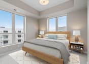 Thumbnail 22 of 57 - a bedroom with a bed and three windows