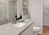 Thumbnail 12 of 42 - a bathroom with a sink and a toilet and a mirror  at The View on Collins, Lansing, 48910