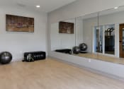Thumbnail 19 of 79 - a fitness room with mirrors and exercise balls and a wood floor at The Commons at Rivertown, Grandville