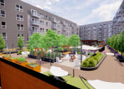 Thumbnail 19 of 83 - a rendering of an apartment complex with a landscaped courtyard