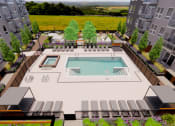 Thumbnail 20 of 83 - an aerial view of an apartment complex with a swimming pool