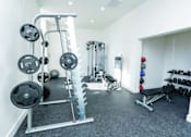 Thumbnail 4 of 21 - A well-equipped gym with a variety of weightlifting equipment.