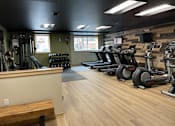 Thumbnail 40 of 50 - A gym with treadmills, elliptical machines, and dumbbells.